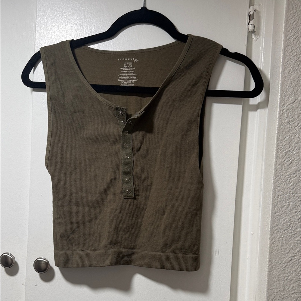 Free People Stylish Olive Buttoned Crop Top